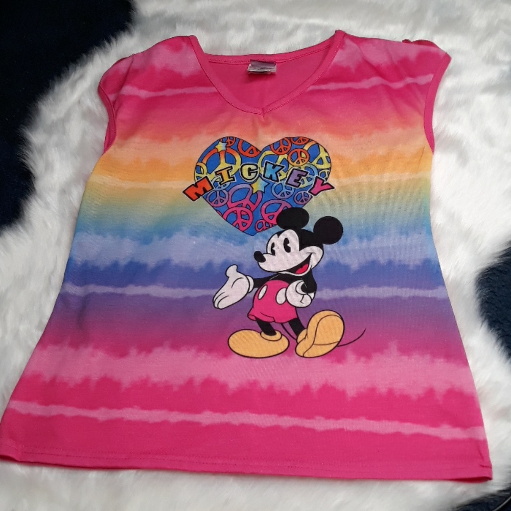 Disney Mickey Mouse peace sign rainbow tank tee